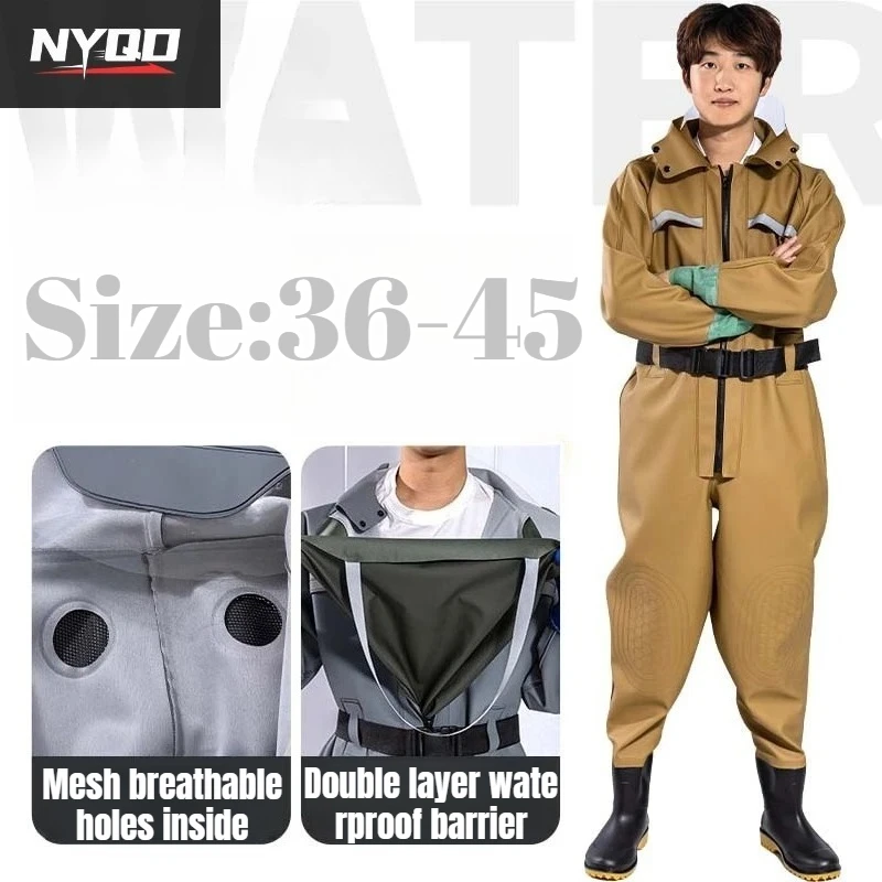 Unisex Waterproof Chest Waders, Durable Knitted Full Body Fishing Pants, for Clamming & Mud Work