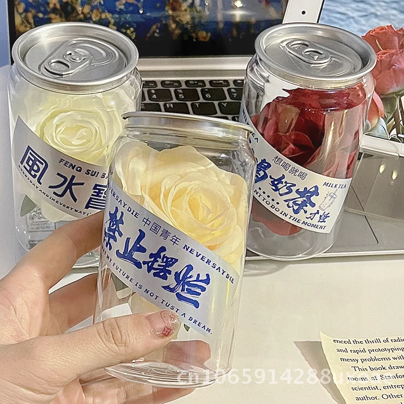 

Ice Seal Rose Flower Transparent Can Desktop Decoration Modern Minimalist Plastic Gift for Valentine's Day And Ceremonies
