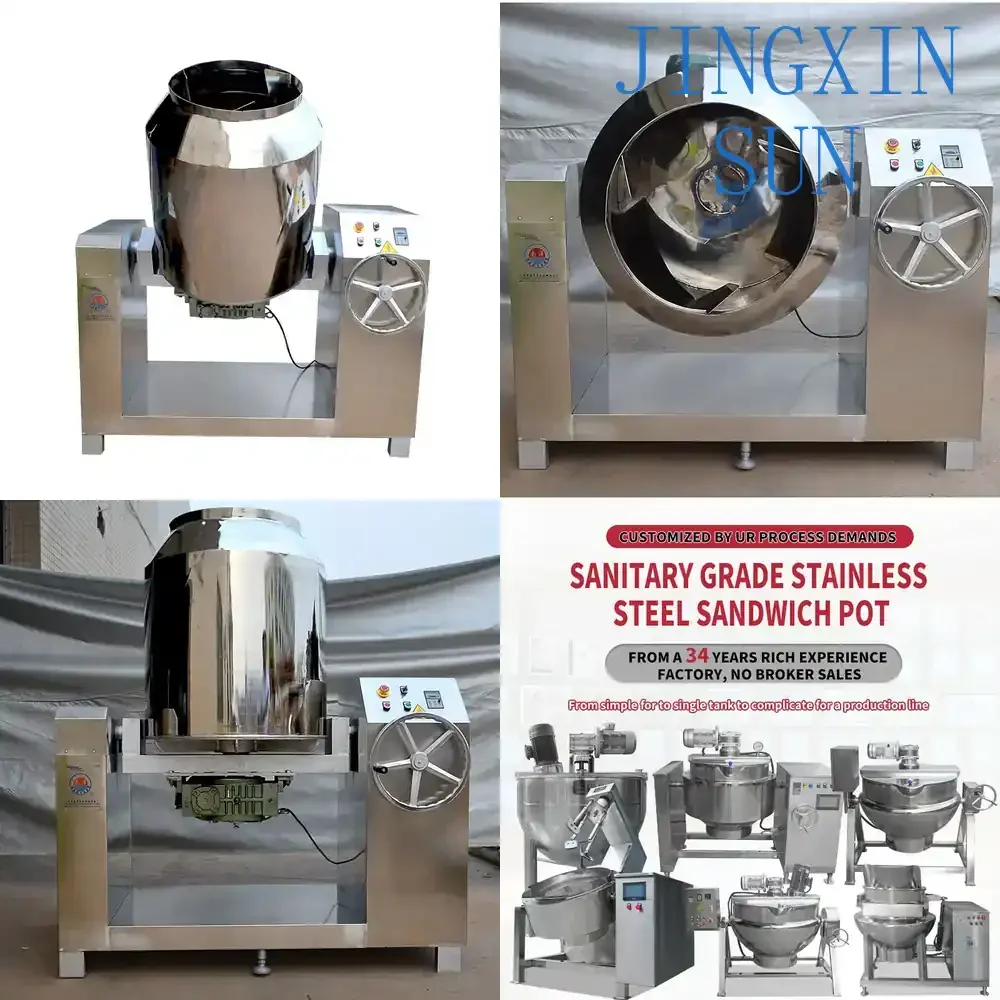 SUS304 Beef Frying Kettle with Mixer 100L 200L 300L 400L 500L Industrial Cooking Pot Polished Scraper Agitator Fryer for Meat