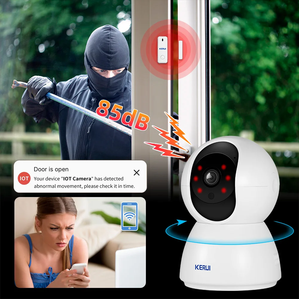 

KERUI IOT Camera Alarm Baby Camera Home Alarm System Kit Wireless WiFi IP Camera Two Way Audio Real Time App Alert