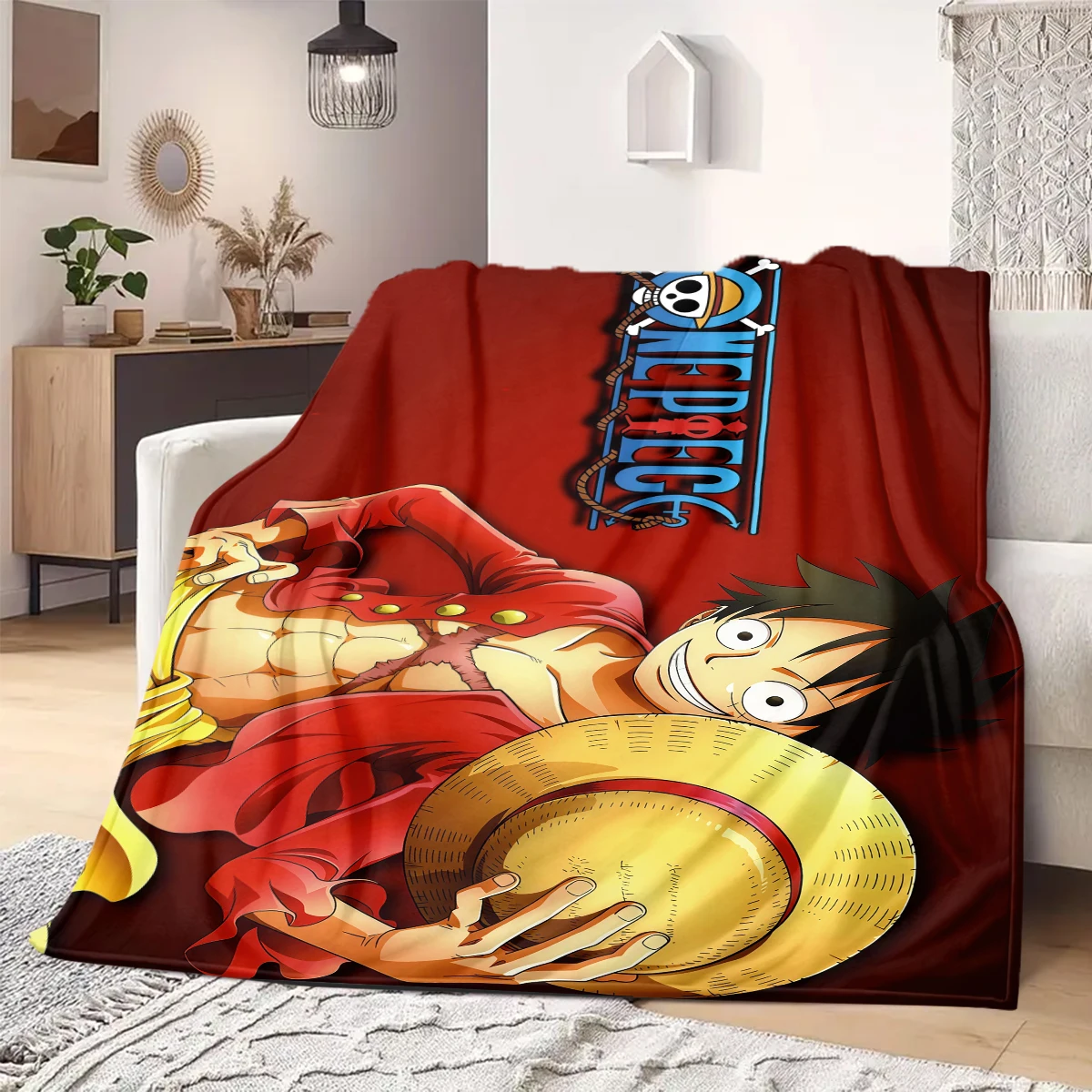 Luffy D Print Decke, warme, bequeme Flanelldecke, geeignet für Schlafzimmer, Sofas, Betten, Stühle, Reisen – QIAO40