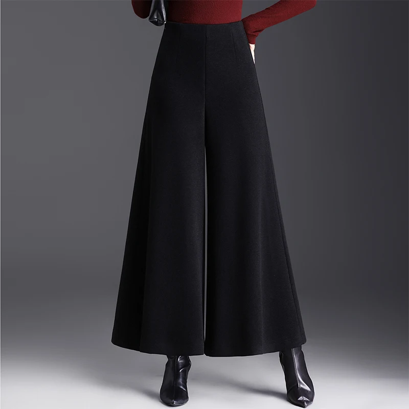 

Thiened Acetate Wool Wide Leg Pants Women's Loose High Waist Slimming Skirt Pants Autumn Winter New Sle Casual Trousers