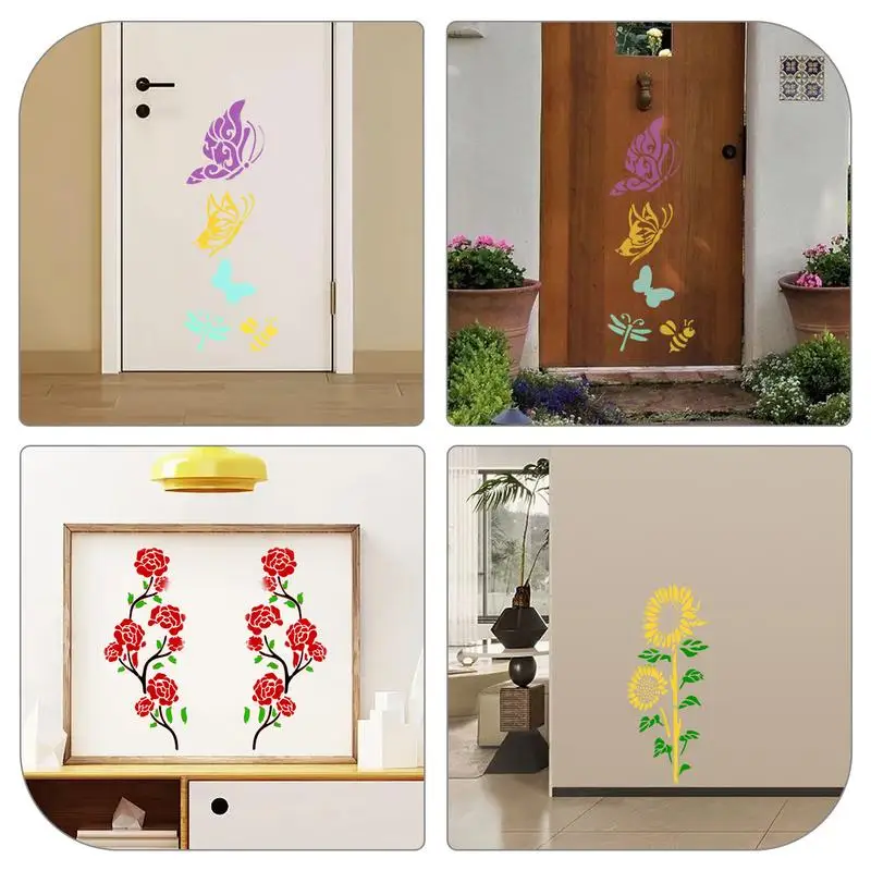 Pochoirs de fleurs réutilisables pour clôture de jardin, modèles de peinture, décoration de jardin, modèles de dessin, 6 pièces