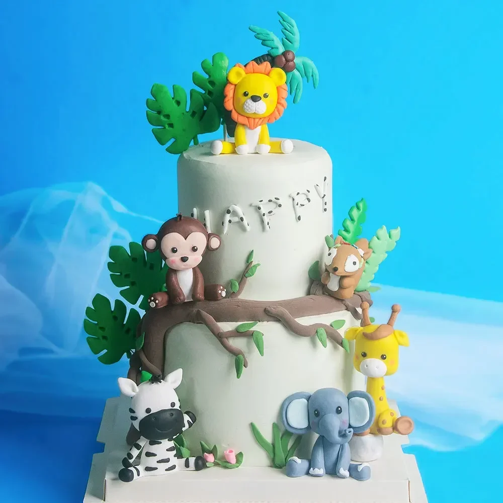 Jungle Animal Cake Decorations Woodland Animal Lion Monkey Elephant Zebra Giraffe Cake Topper Wild Kids Birthday Party Decor