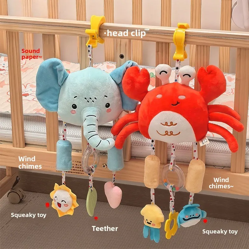 Beruhigender Spielzeuganhänger für Babys, Tierbild, Kordelzug, Rassel, beruhigendes Kinderspielzeug