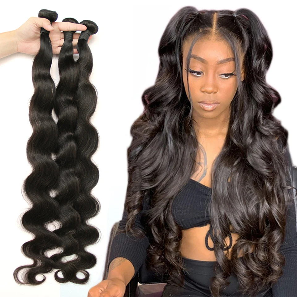 Luvin Hair Brazilian Body Wave 100% Human Hair Weaving 1 Piece Only Natural Remy Hair Bundles 30 32 34 32 36 inch Bundle