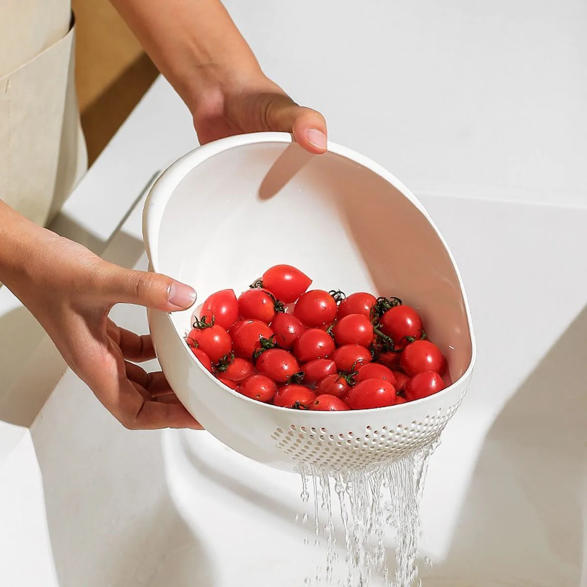 1/3 stks-Zeef Rijstkom Afvoermand Fruitschaal Wassen Afvoermand met Handvat Wasmand Thuis keuken Organizer