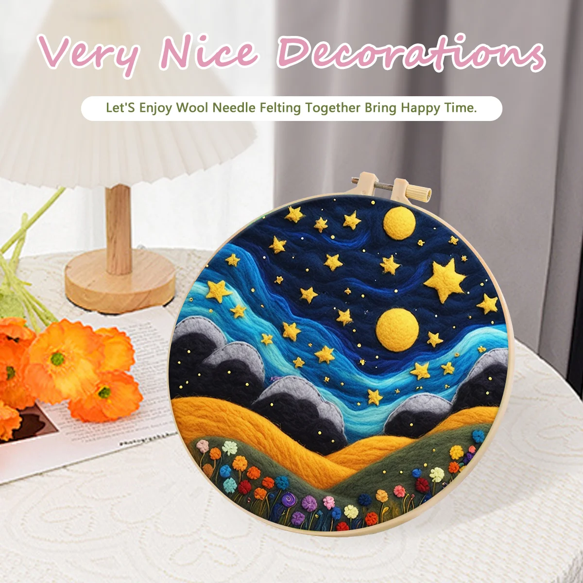 RUOPOTY 1 Pack Starry Sky Pattern Needle Felt Starter Set Wool Felting Painting For Adults Beginners Kits Wool Needle Felt Set