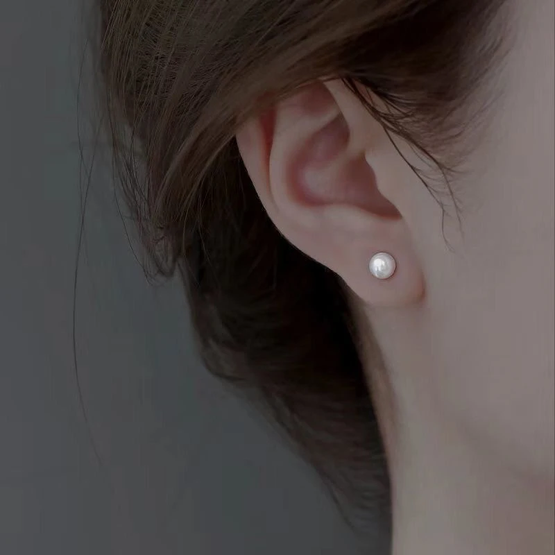 Silver Needle 6/8/10/12/14MM Bread Pearls Stud Earrings For Women Classic Fine Jewelry Light luxury Accessories