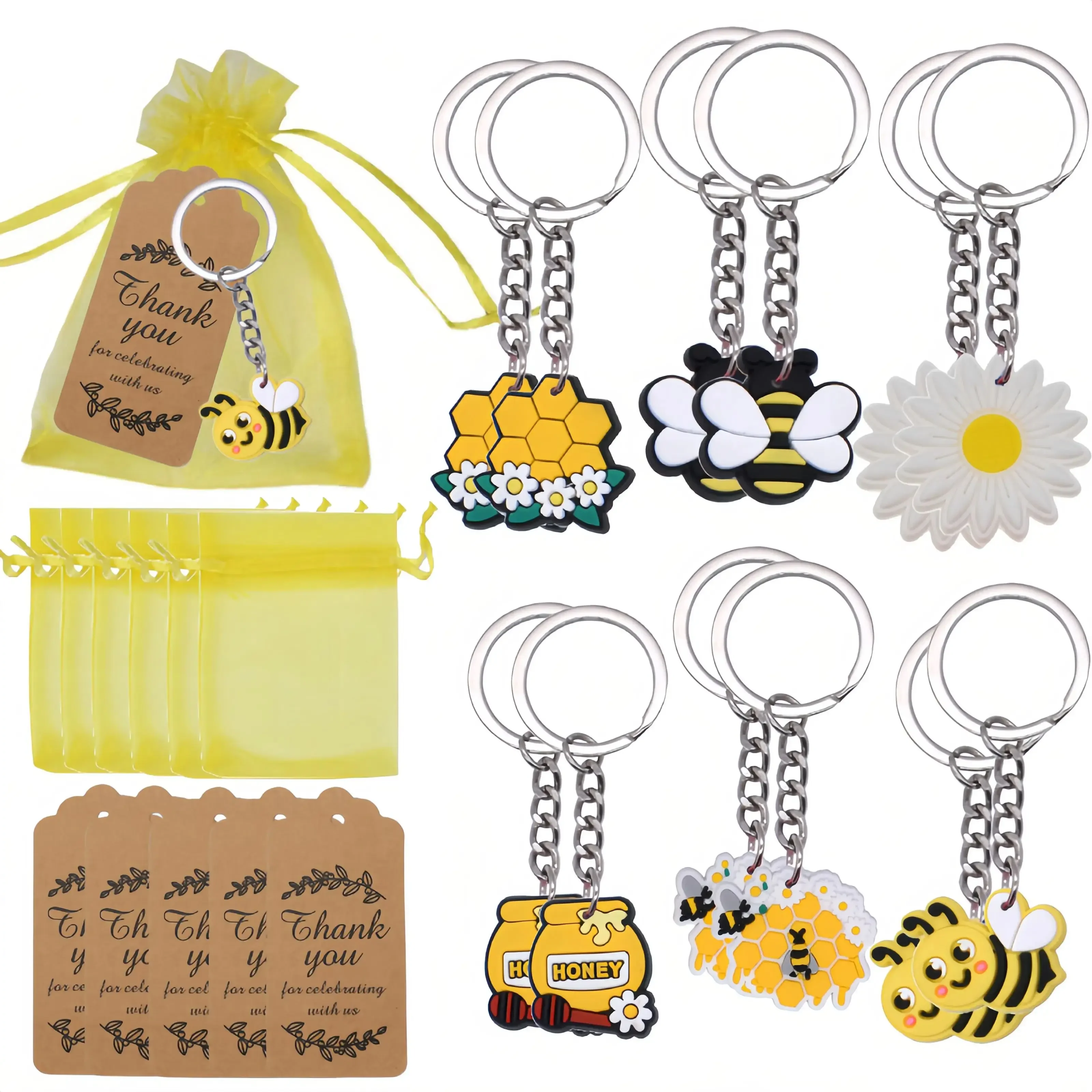 

12 Sets,Cute Bee Keychain Party Goodie Bag Gifts Bee Theme Party Favors Gift Tags for Party Supplies