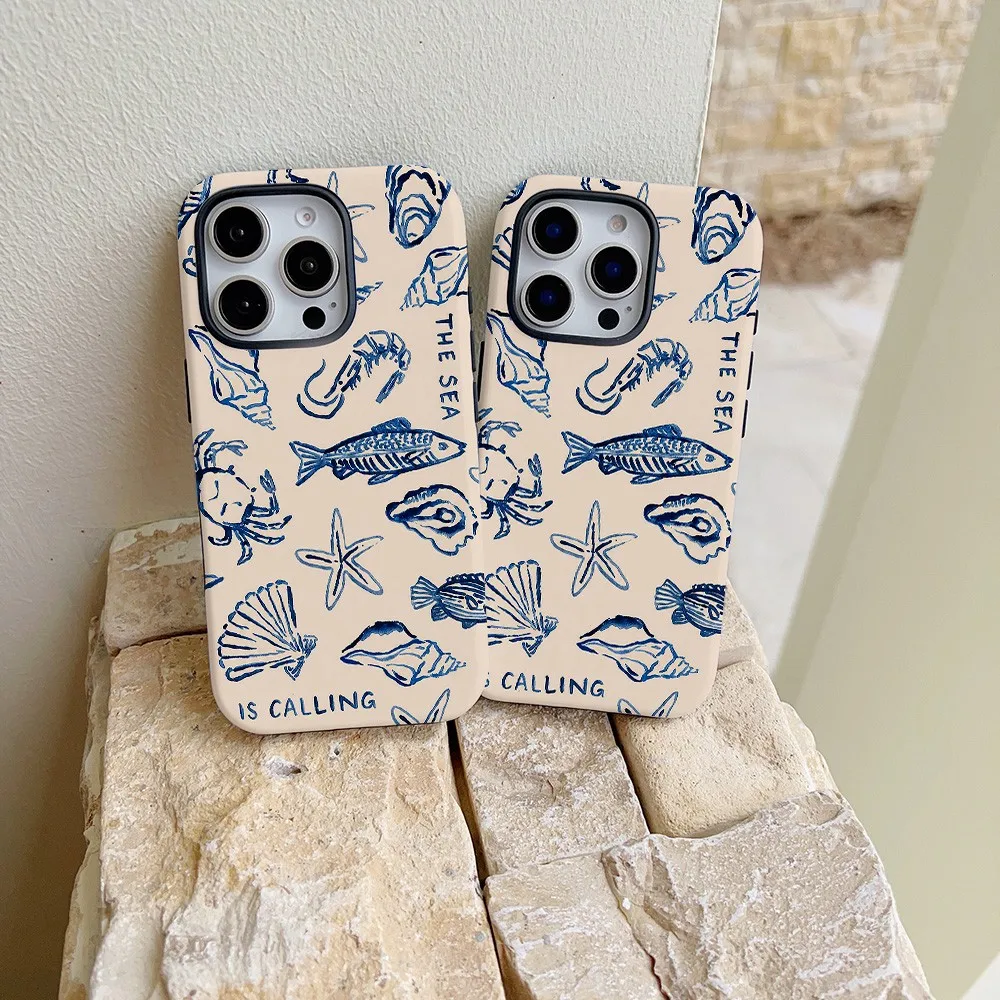 Ocean Shell Print Phone Case for Samsung Galaxy S22 S23 S24 S25 S26 FE Plus Ultra Edge 4G 5G Luxury Double-layer