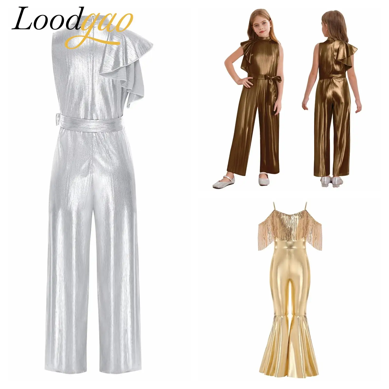 

Children's Jazz Stage Dance Costume Girls Fashion Romper Jumpsuits Shiny Kids Streetwear Clothes Prom Music Festival Costumes