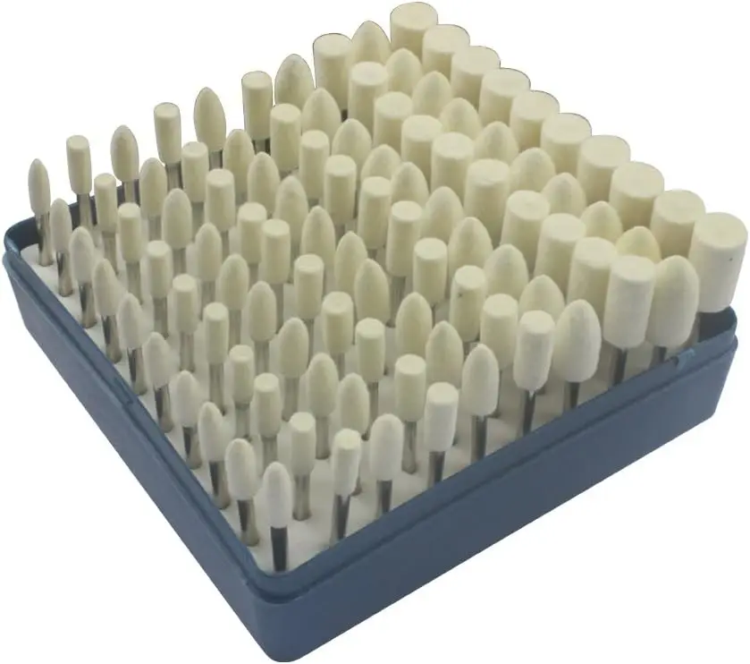 

100pcs Wool Felt Polishing Bits for Rotary Tools with 1/8 Inch Shank for Jewelry Glass Carving Grinding
