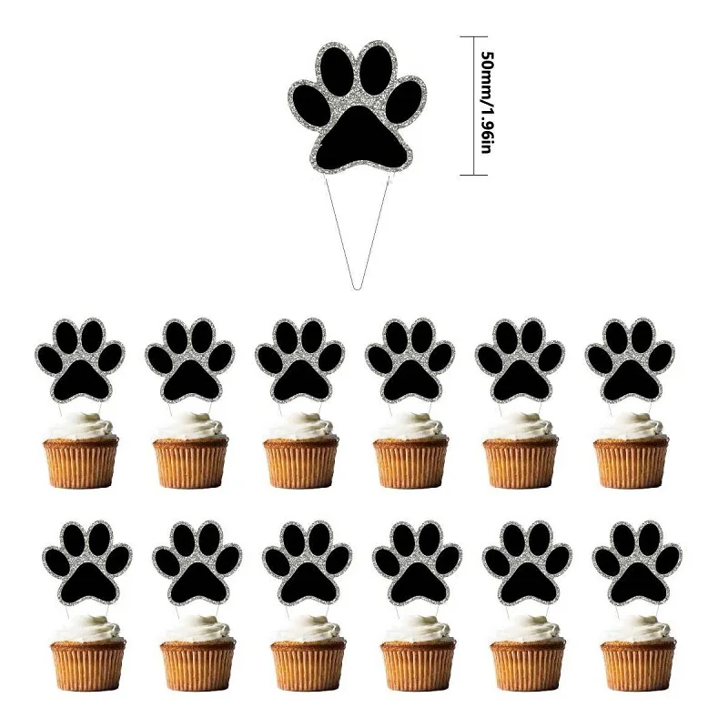 Pet Theme Dog Cake Toppers,Kids Birthday Party Cake Decoration Set, Dog Paw Cake Inserts,12pcs