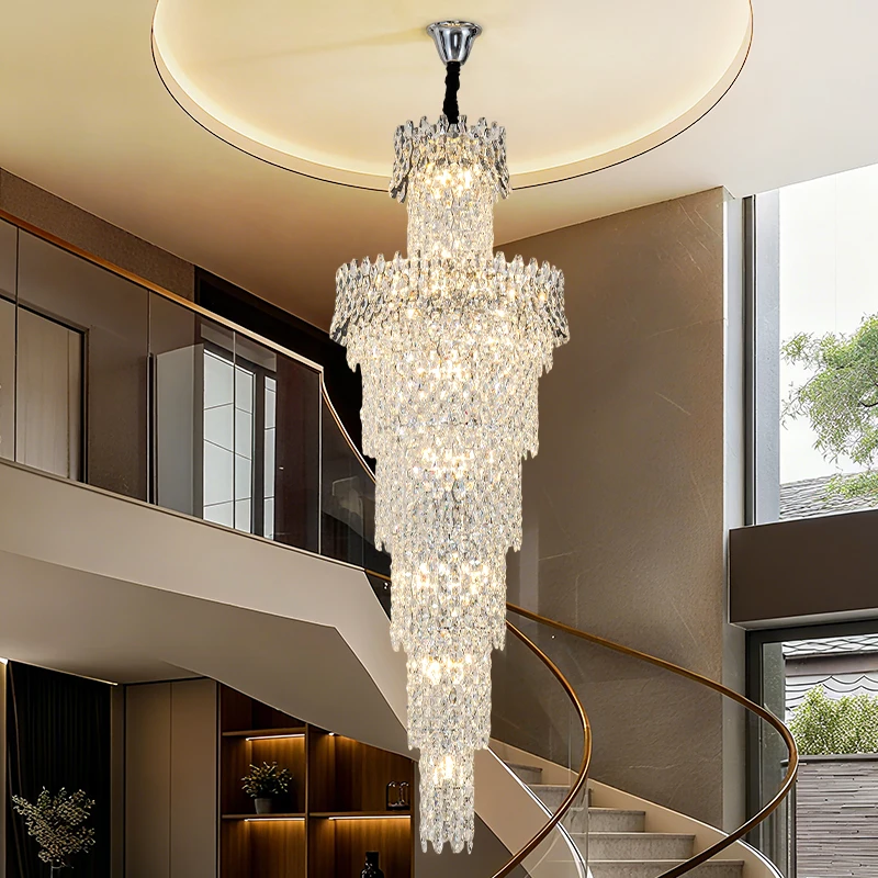 

Italian Style Villa Living Room Crystal Lamp French Style Duplex Building Hollow High-end Light Luxury Staircase Pendant Light
