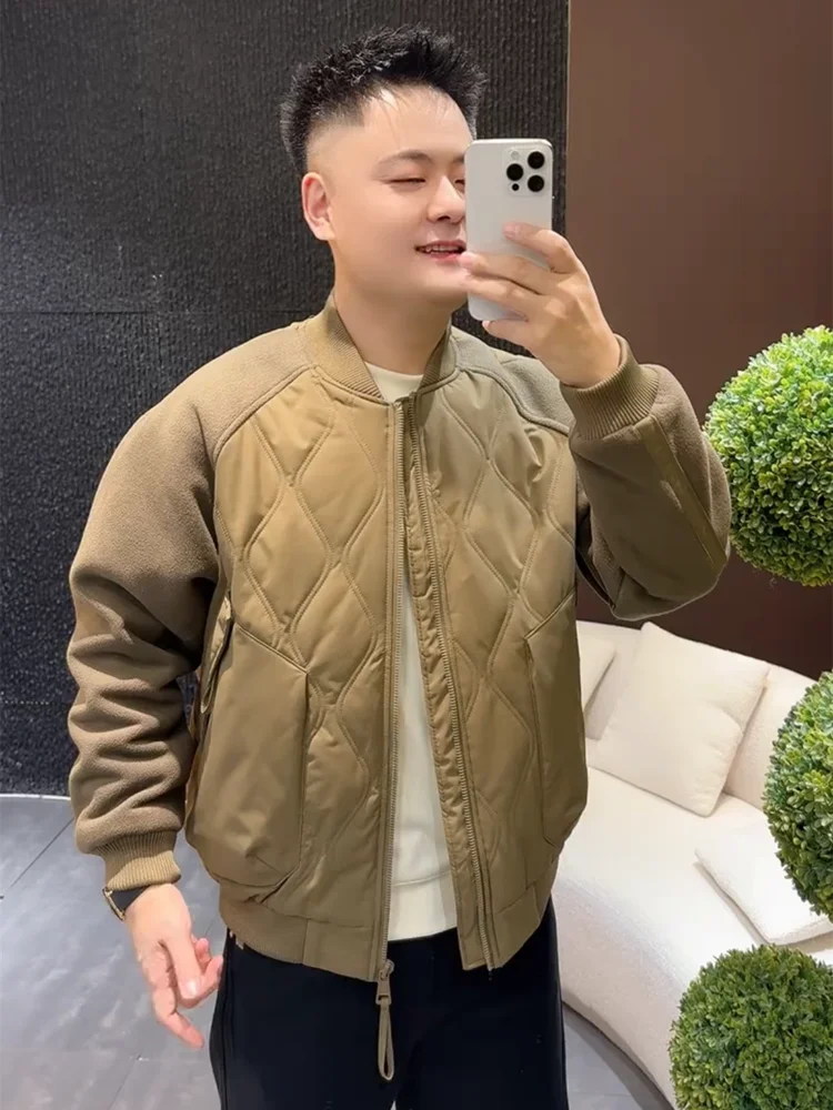 

Men's Winter Thiened Fce Patchwork Design Baseball Collar Cotton Jaet Warmest Cotton Clothes Faionable Outerwear