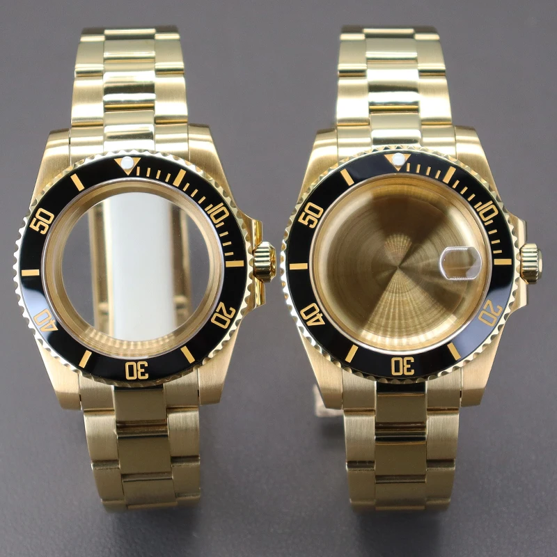 Gold 40mm Watch Case Bracelet Parts For Seiko NH35 NH36 NH38/34 Miyota 8215 Mechanical Automatic Movement 28.5mm Dial Submariner