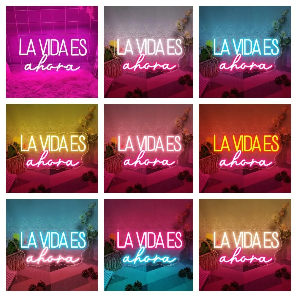 Neon Led Sign Spanish LA VIDA ES Ahora LED Night Light USB Sign Bedroom Room Wall Party Decor Neon Lights Wedding Bar Decoration