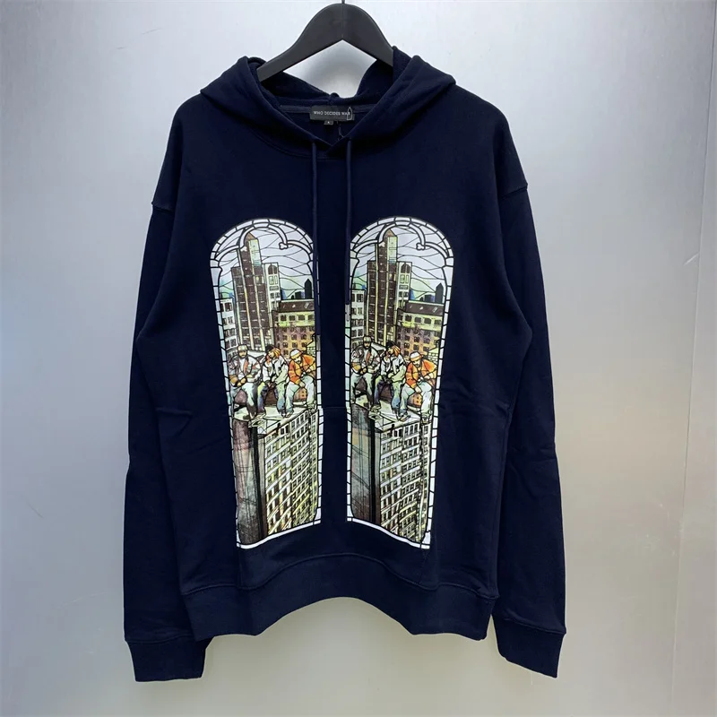 Man Woman Loose Best WHO DECIDES WAR Hoodie Fall Winter Retro Dark Blue Sweatshirt Pattern Print Casual Oversized Hooded