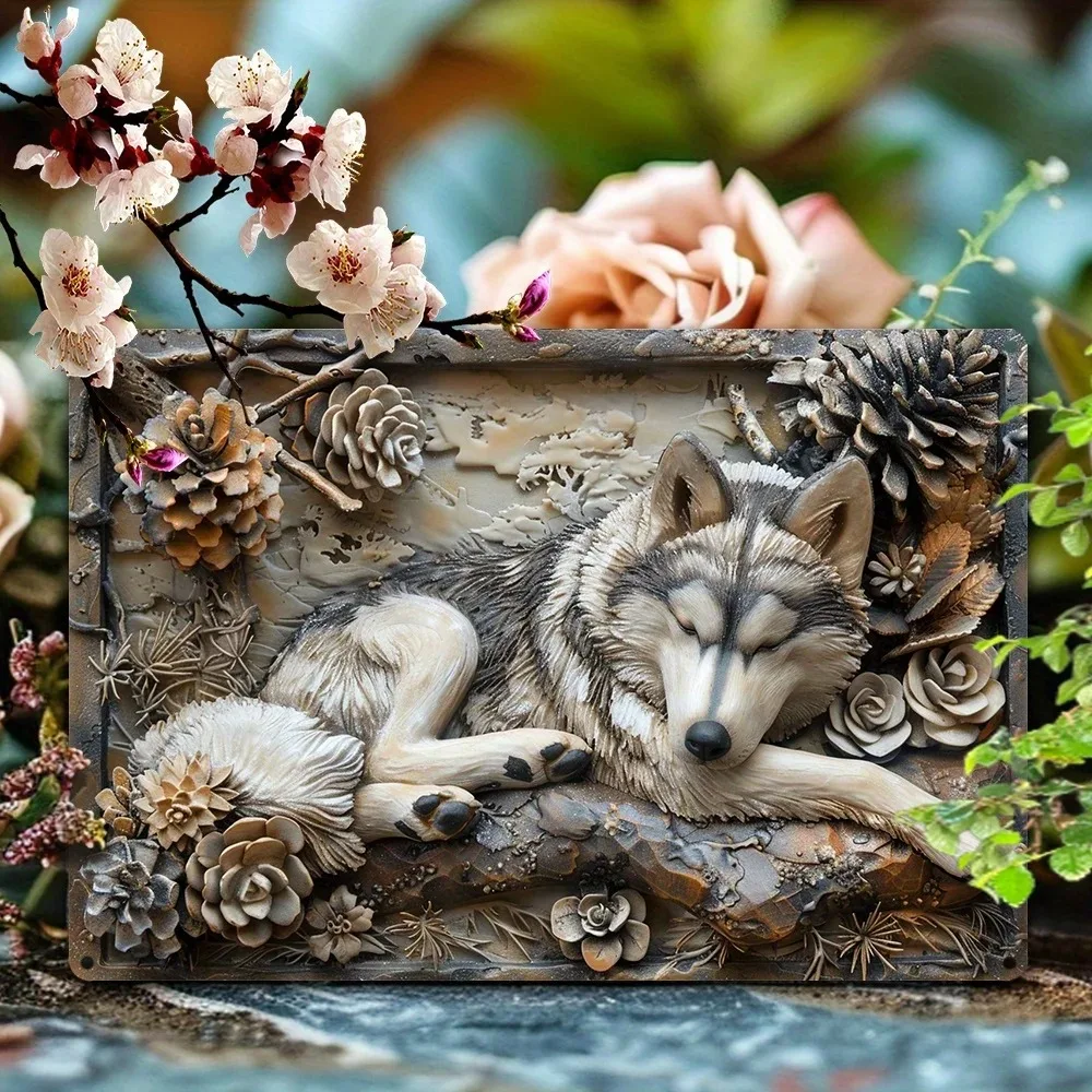 1pc 8x12 Inch Siberian Husky Aluminum Wall Art - 3D Effect Vintage Floral Decor, Metal Relief Sculpture for Home & Garden