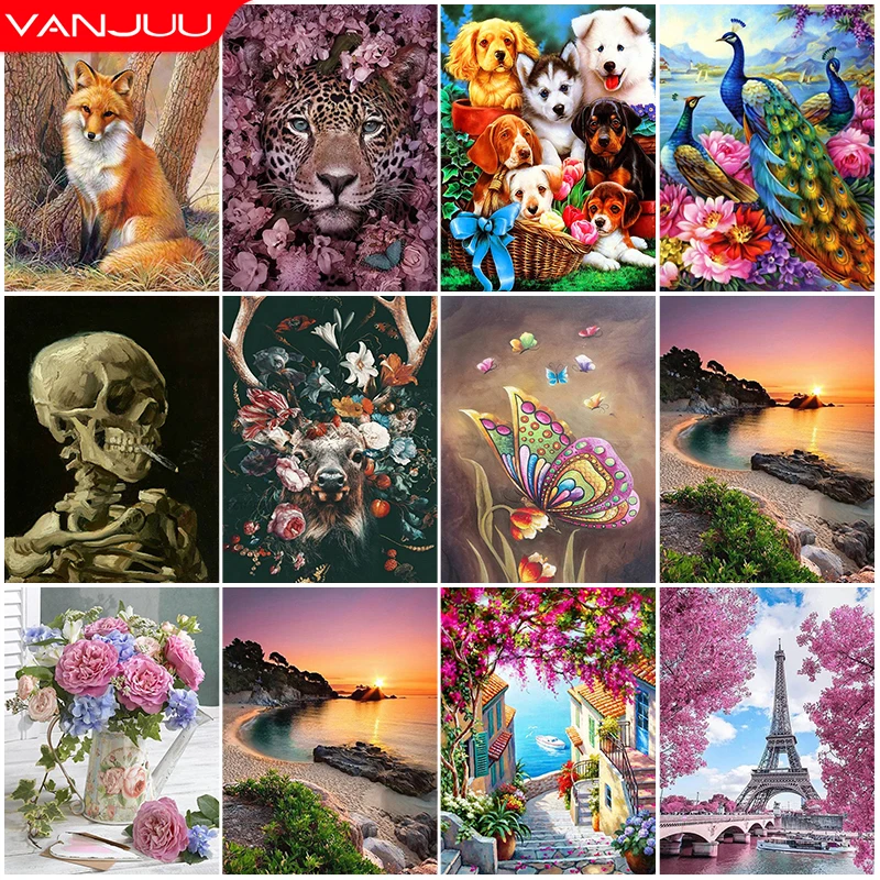 DIY 5D Diamond Painting Full Circle Resin Mosaic Landscape Animal Diamond Embroidery Picture Rhinestone Home Decor Gift