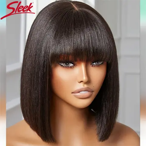 Kadınlar için şık kısa insan saçı peruk P4/30 kahverengi vurgulamak renkli düz Bob saç patlama ile gerçek dantel iç saç peruk