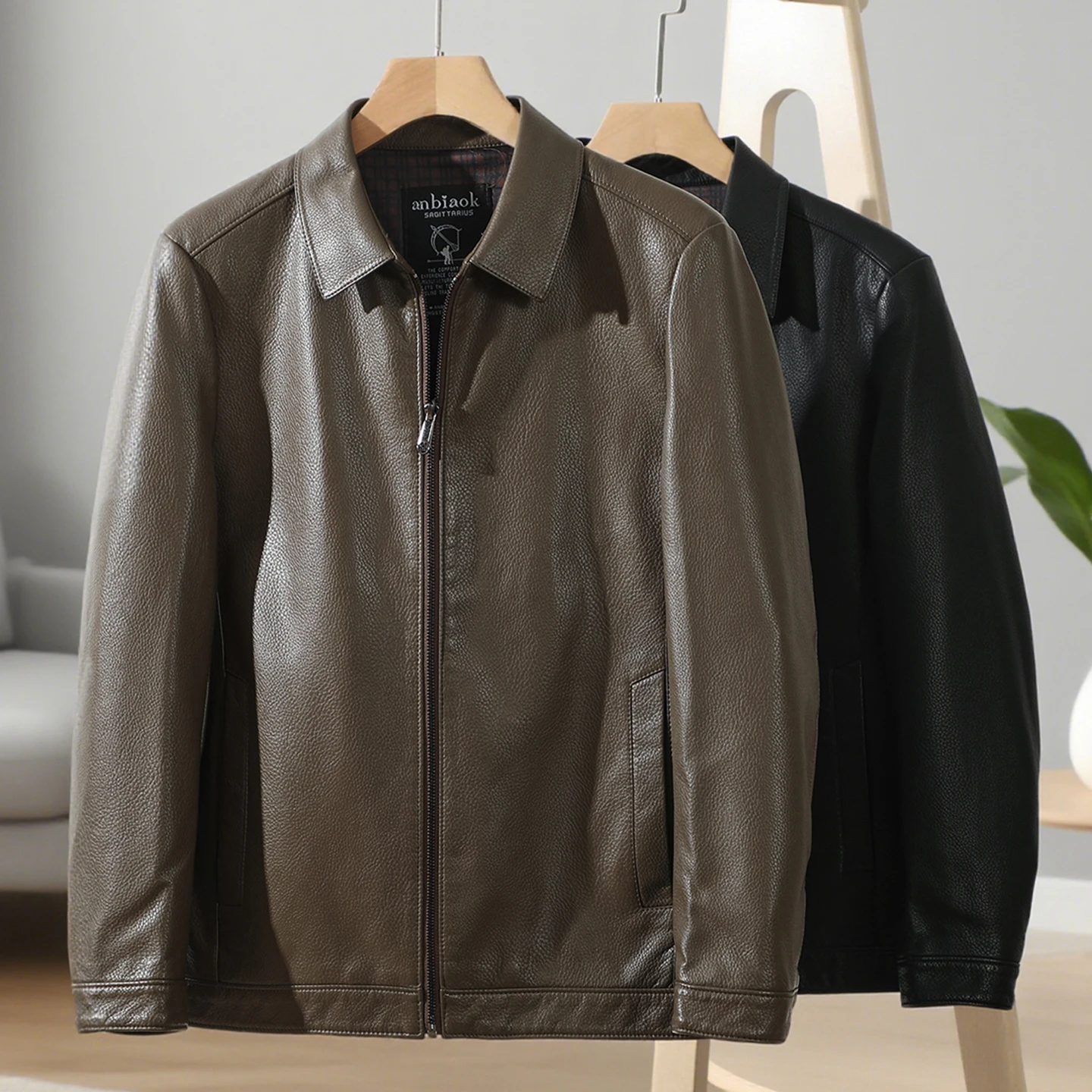 

Экологичная мужская куртка из искусственной кожи под личи для повседневной носки, делового стиля, с длинными рукавами, на молнии, модная городская осенняя модель