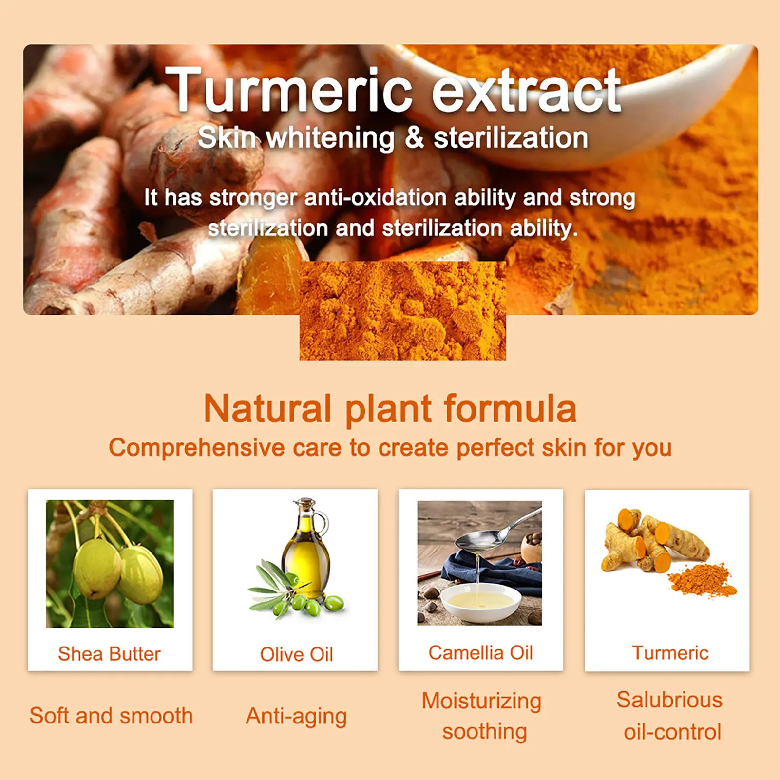 Tumeric Soap Face Cleansing Anti Acne Handmade Natural Herbal Ginger Whitening Remove Pimples Dark Spots Oil-Control Body Bath