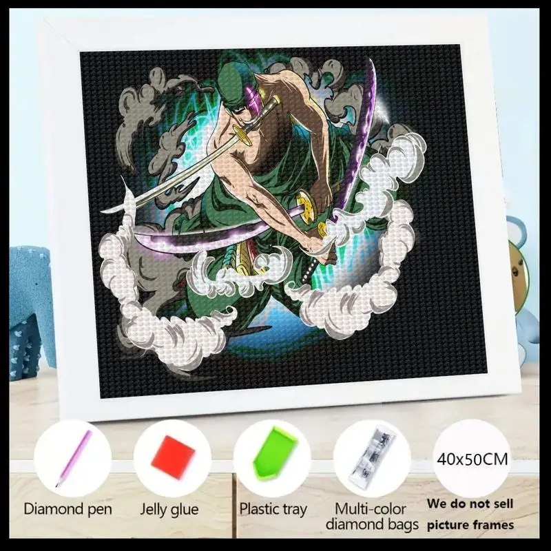 

1PC 5D Full Drill DIY Diamond Painting Kit, Epic One Piece Roronoa Zoro Anime Swordsman Warrior Art, Large Crystal Gem Rhineston