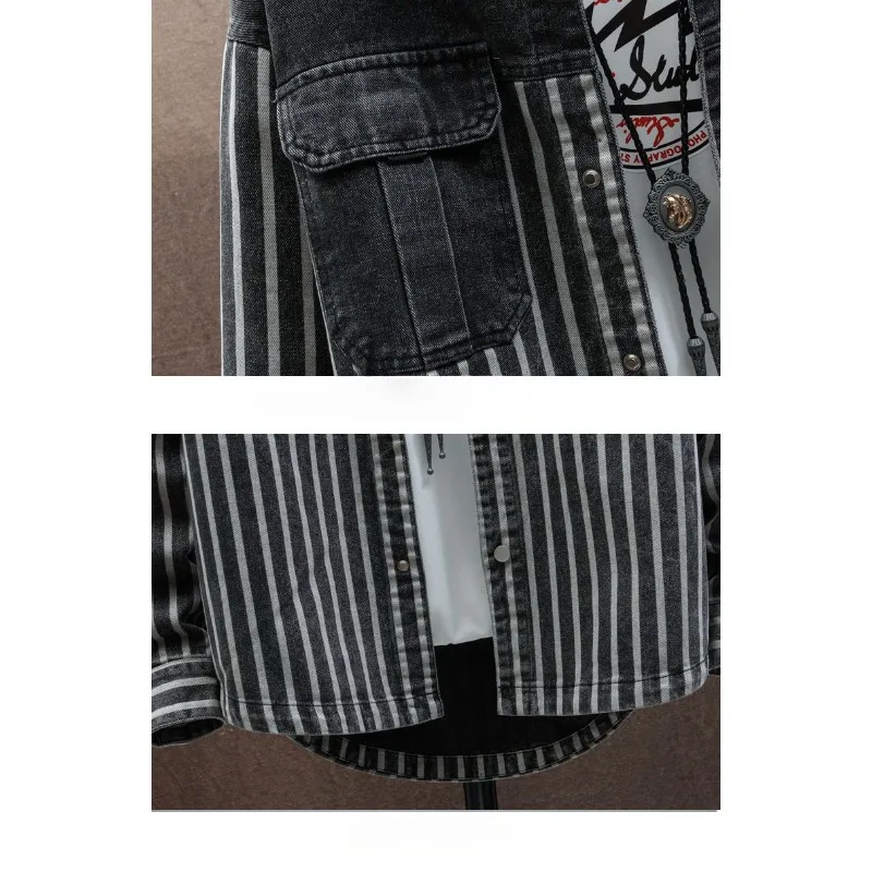Spring and Autumn Fashion Men's Jacket on The Clothes Korean Version of The Trend Handsome Men's Casual Shirt Striped Denim Coat
