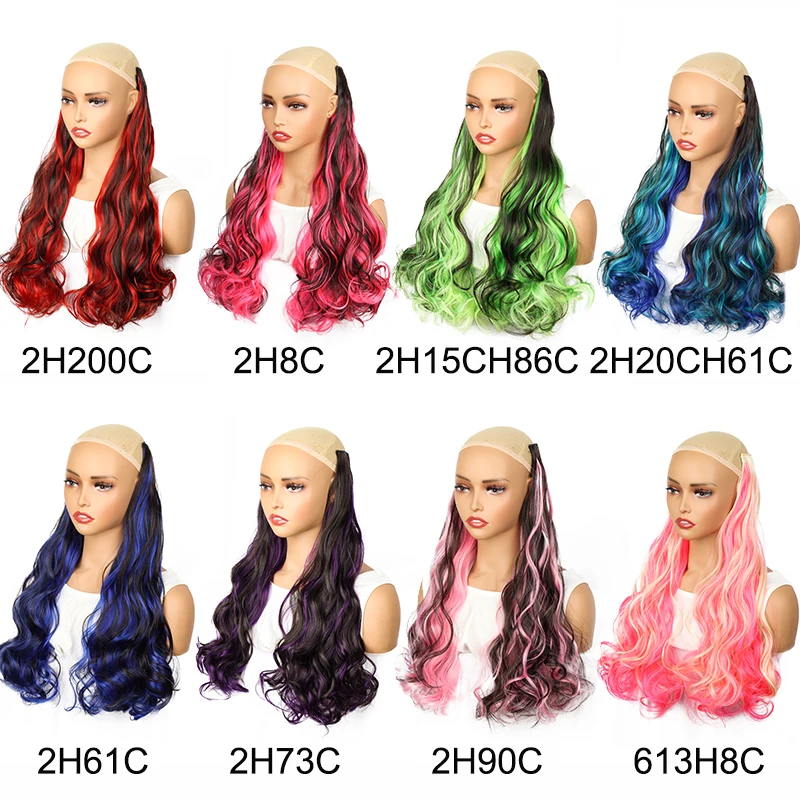 Extensión de cabello sintético de 20 pulgadas, rizado con reflejos arcoíris, una pieza con 5 clips, invisible, para uso diario 2