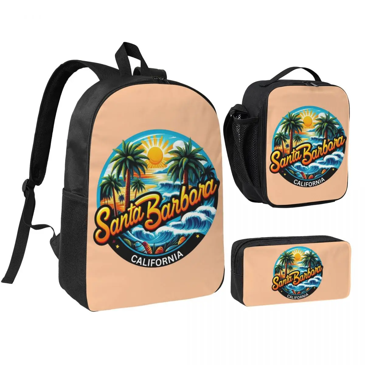 

Santa Barbara, California USA Backpack Student BookBag School Bag Shoulder Bags 3ps Insulated Lunch Bag Pencil Case