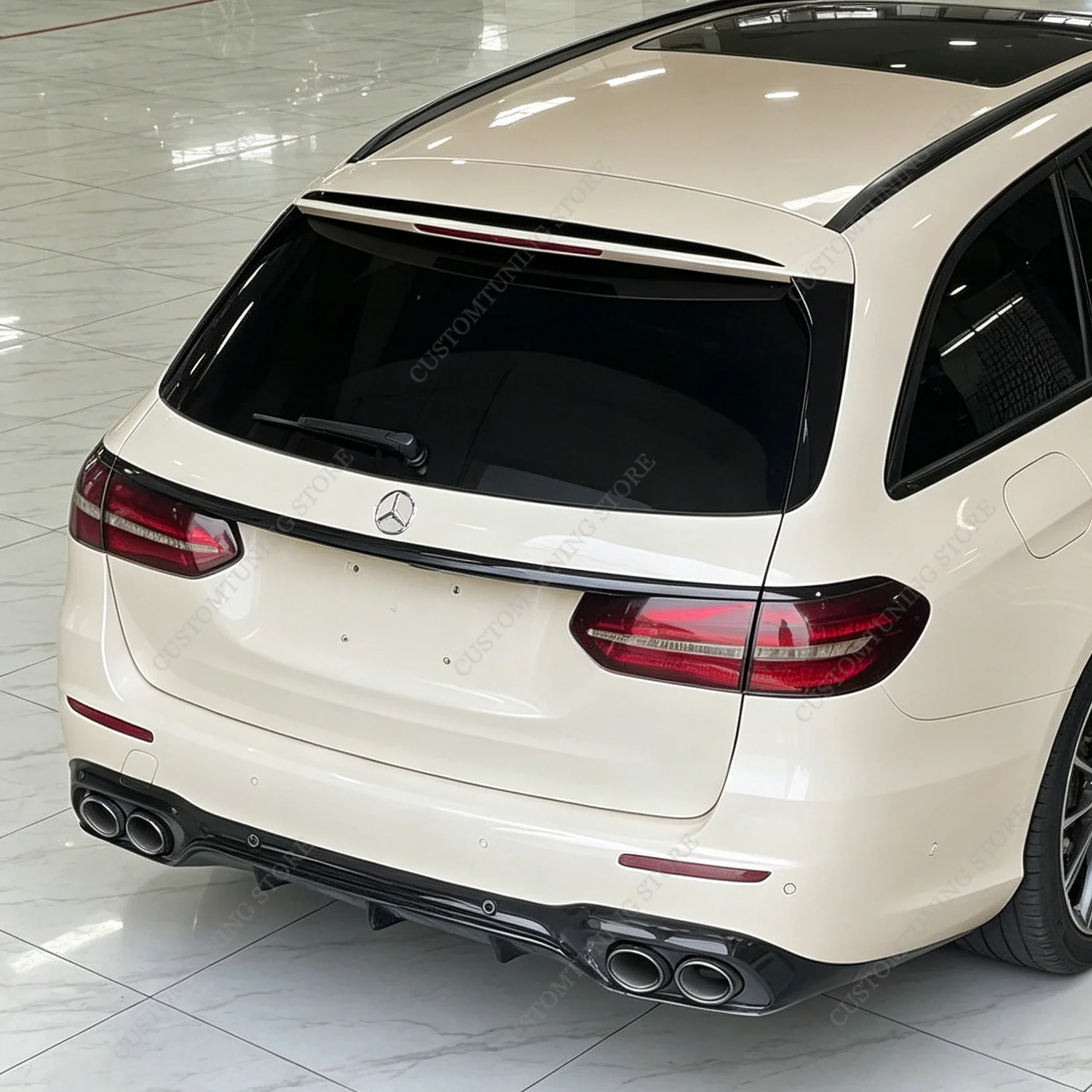 Gloss Black ABS Rear Spoiler Caps For Mercedes W213 Wagon S213 E220d E300 E400 E43 E53 E63 Estate 2016-2023 Rear Tail Wing