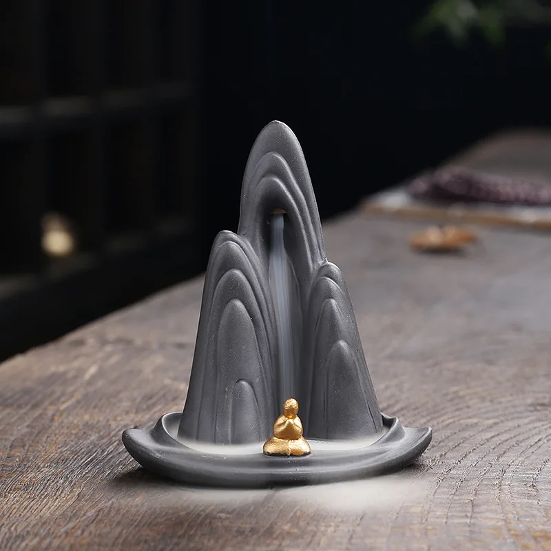 Zen Meditation Backflow Incense Burner Purple Clay Incense Holder for Home Decor Aromatherapy Relaxation Gifts (Without Incense）