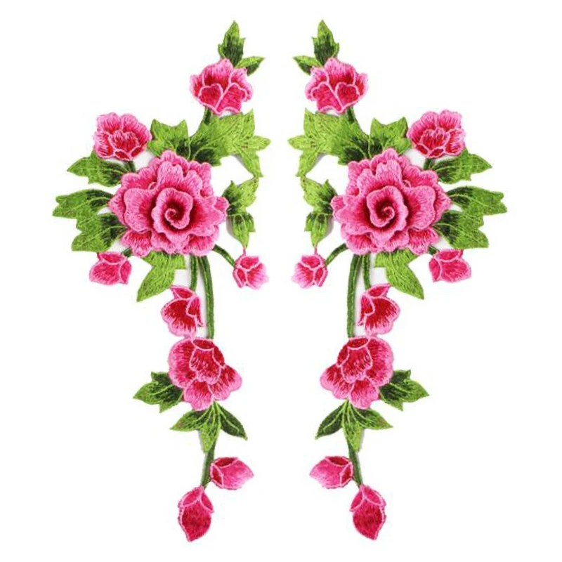 1 Paar mehrfarbige, mit Blumen bestickte Aufnäher für Kleidung, Hochzeit, Taschen, Zubehör, Applikation, DIY, Nähen, Reparatur 15 x 35,2 cm – Detail 12