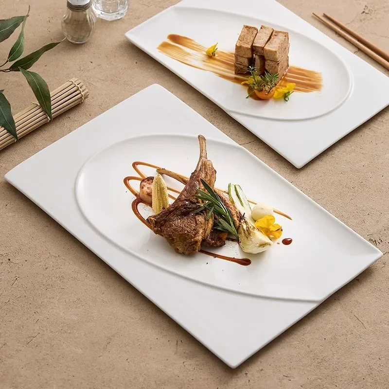 White Square Plate Ceramic Steak Plate Dessert Snack Dish Salad Dish Fruit Plate Creative Texture Artistic Conception Tableware