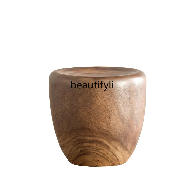 Modern Minimalist Southeast Asian Solid Wood a Block of Wood Or Stone round Stool Wooden Pier Side Table furniture living room