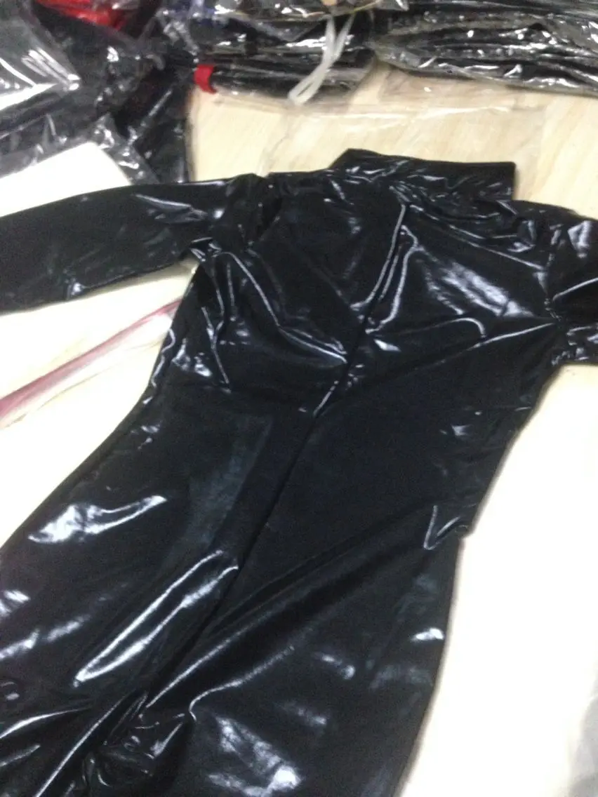 Conjunto sexy macacão de couro falso para mulheres, zíper de gato, olhar molhado, lingerie PU stretch, bodysuits, traje erótico quente do clube pornô