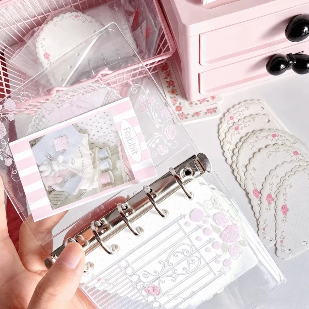 PVC M5 Pocket Notebook with Elastic Band 5 Hole Loose Leaf Notebook Romantic Vine Rose Print DIY Scrapbook Journal - view 2