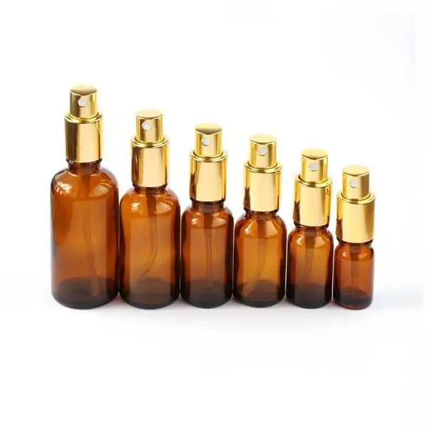 

100pcs 50ml Amber Colorful Spray Glass Bottles Blue Perfume Essential Oil Refillable Green Gold Spray lids 100ml 30ml 15ml 20ml