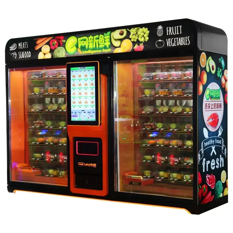

Supermarket Touch Screen Double Cabinet Vegetable and Fruit Vending Machine Healthy Food Eggs Meats Vending Machine Customized