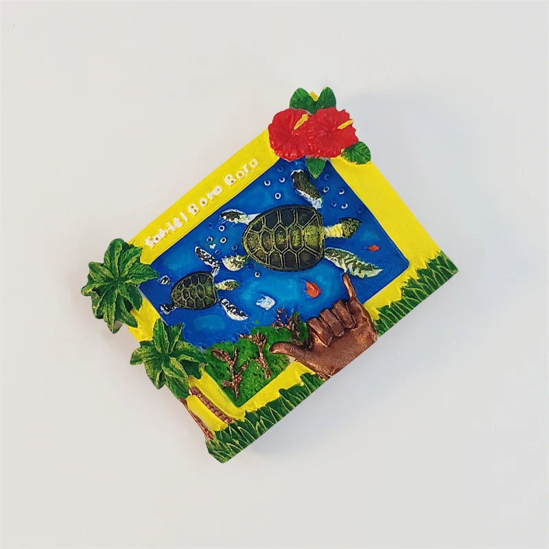 France，Tahiti， Bora Bora Island， sea turtles，3D Stereoscopic，Tourism Souvenirs，Resin painting，Decoration home，fridge magnets