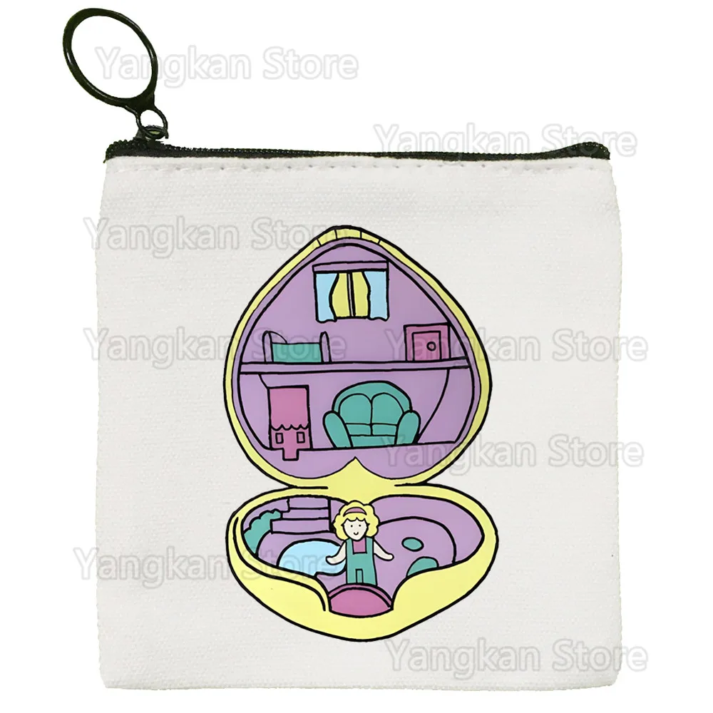 Monedero de lona de bolsillo Polly, bolso cuadrado pequeño de lona, almacenamiento de llaves, tarjeta, monedero de dibujos animados