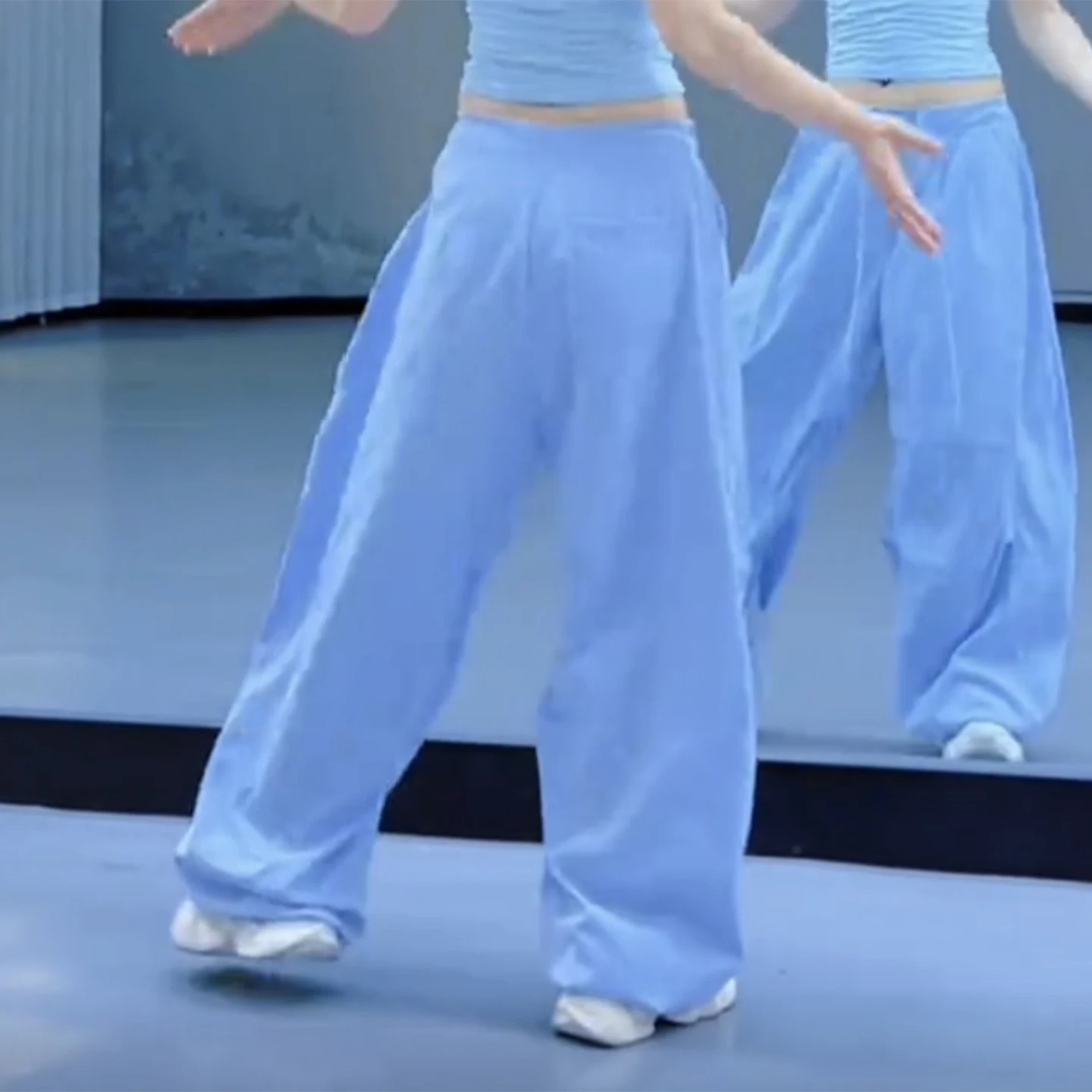 summer-blue-casual-square-dance-pants-women's-thin-cool-sensation-straight-leg-wide-leg-trendy-trousers-for-fitness