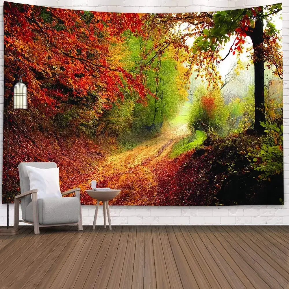 Natural Forest Landscape Tapestry Psychedelic Scene Mandala Home Art Decorative Tapestry Hippie Bohemian Yoga Mattress Sheet