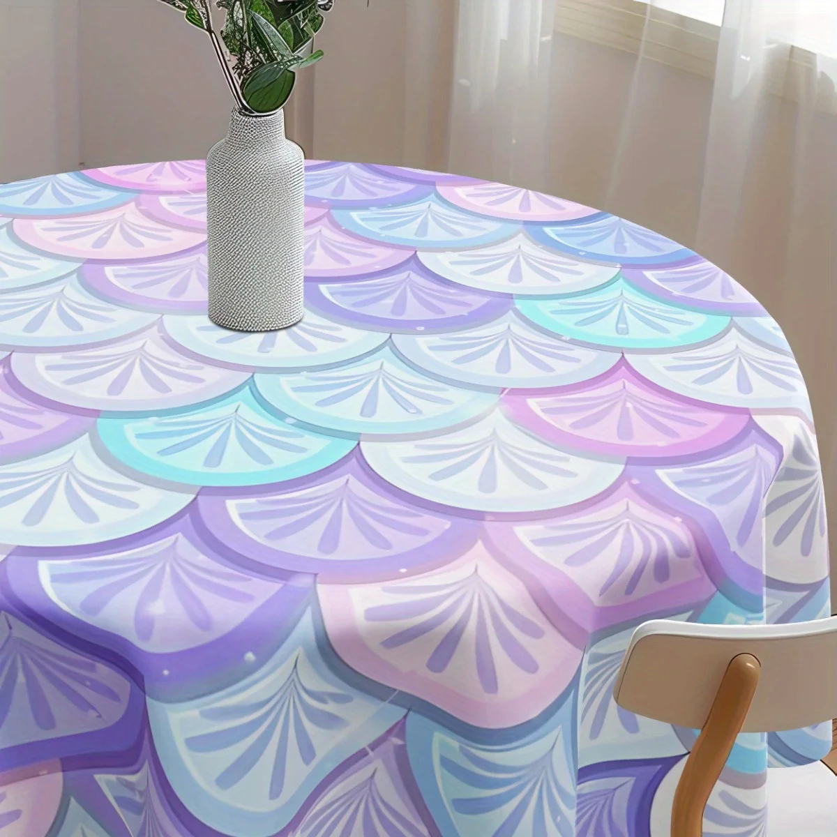 1 piece of round mermaid-patterned tablecloth - 61x61 inches of polyester tablecloth, perfect for family gatheringszyc