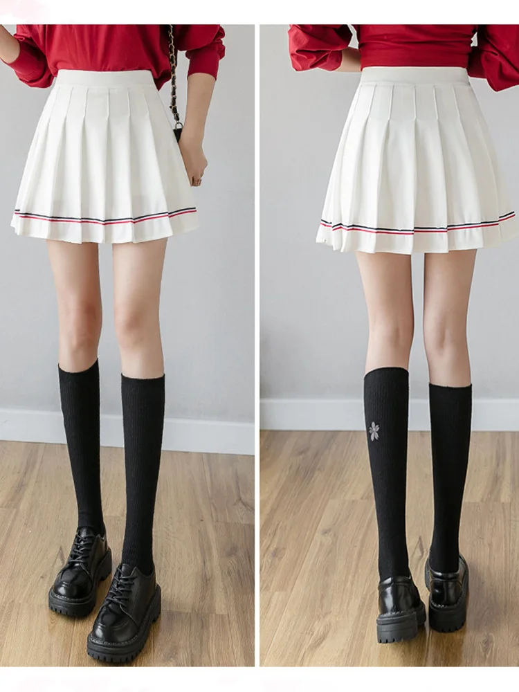 Summer High Waist Fashion Sexy Stripe White Mini Skirt Women Tennis Pleated Skirts School Uniform Girls