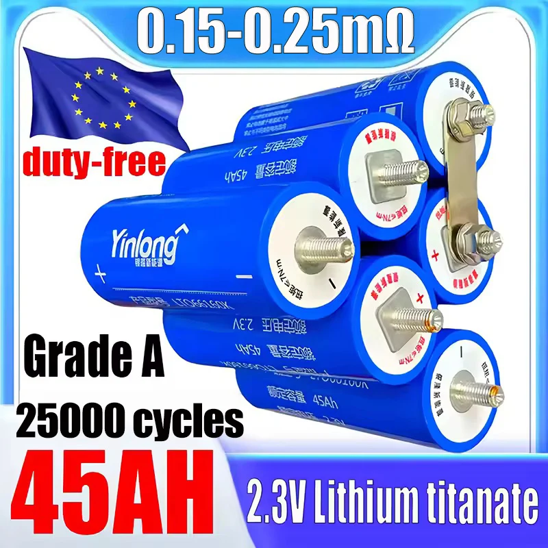 

6-72pcs 100% original Yinlong 2.3V 45Ah lithium titanate battery Grade A LTO66160 12V 24V 48V Car audio charging battery No tax