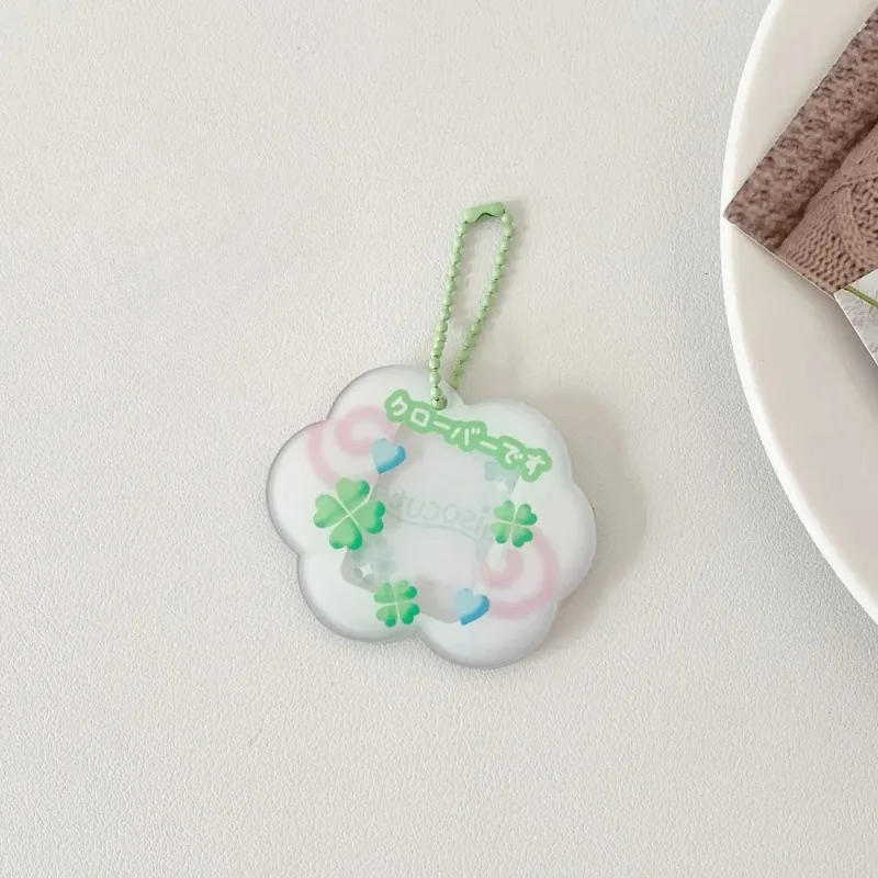 Four leaf clover card holder, student one inch ID photo decoration pendant, keychain, photo frame protection card holder image 3