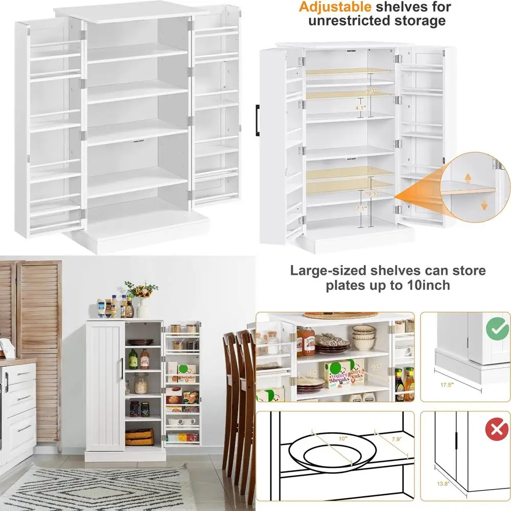 Freestanding Pantry Cupboard with Door and Adjustable Shelves for Kitchen Storage